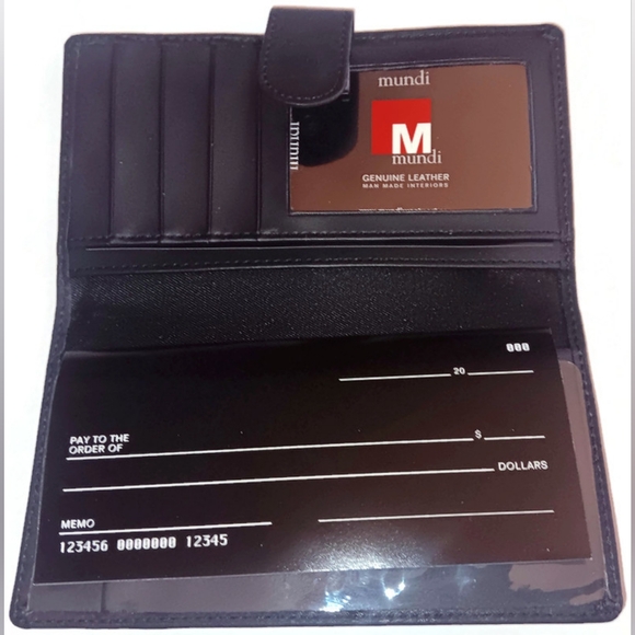 MUNDI BLACK LEATHER CHECKBOOK WALLET - Picture 2 of 3